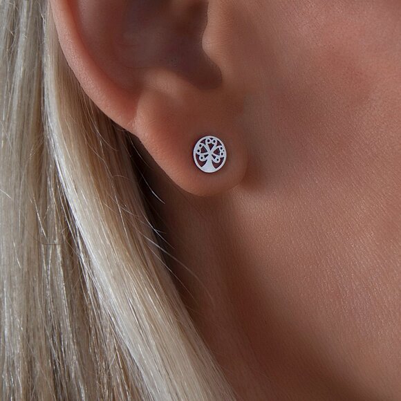 Tree Of Life Tiny Stud Earrings, Real Sterling Silver Stamped 925 - Picture 1 of 7